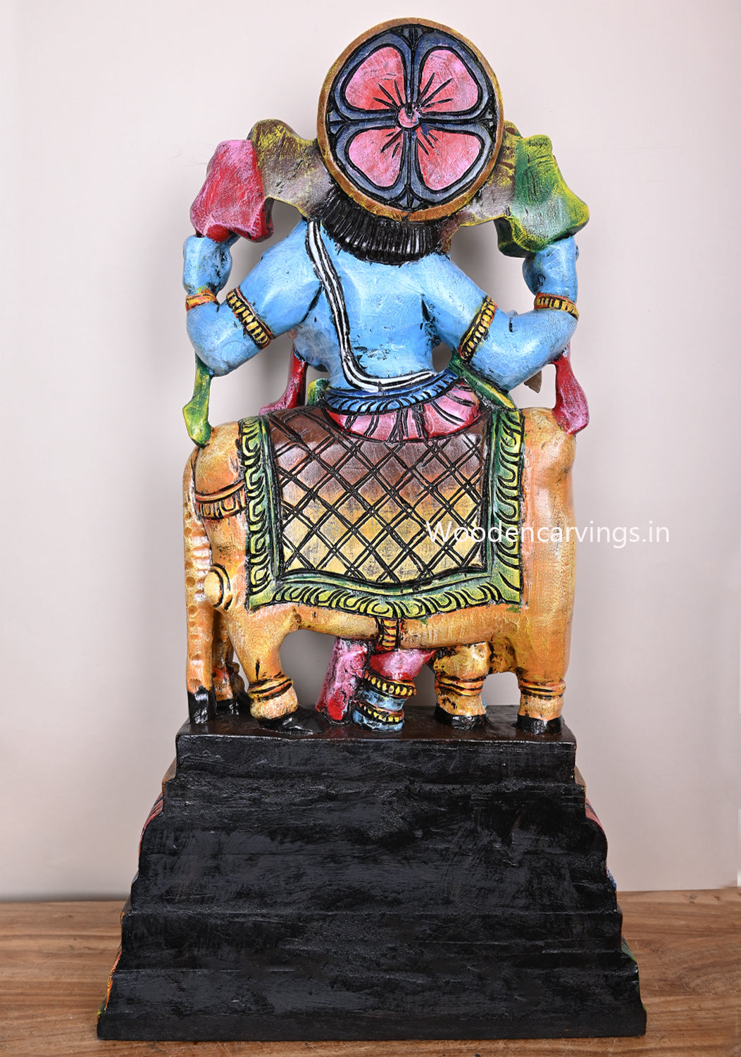 Protector of Animal Cow Lord Murthi Krishna Decor For Your Pooja Room Wooden Handmade Multicoloured Sculpture 36"