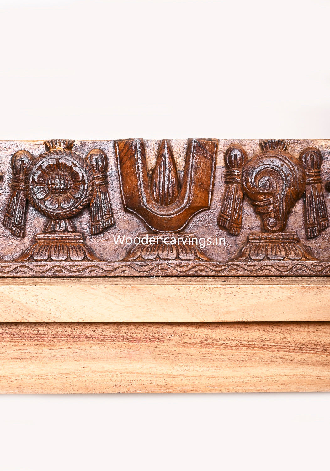 Wooden Horizontal Chanku Nama Chakra With Hamsa Bird (Annapakshi) Hooks Fixed Wall Panel 24"