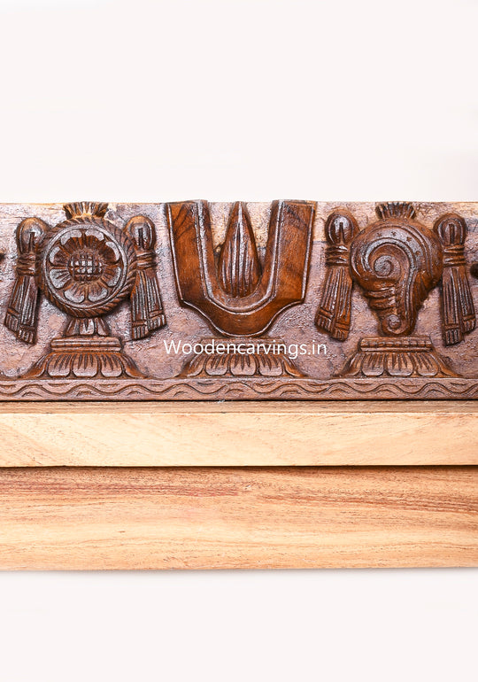 Wooden Horizontal Chanku Nama Chakra With Hamsa Bird (Annapakshi) Hooks Fixed Wall Panel 24"