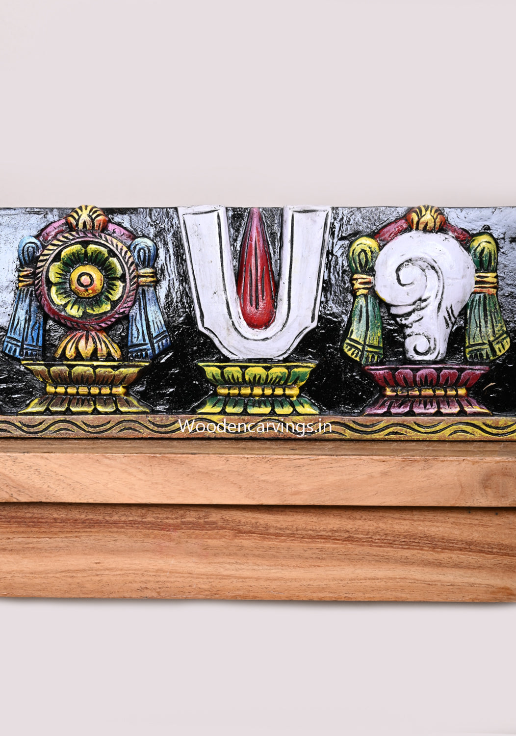 Horizontal Multicoloured Lord Balaji Thirunamam With Conch and chakra, Hanuman, Garuda Wall Panel 24.5"