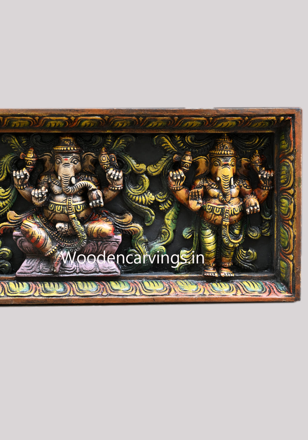 Wooden Colourful Horizontal Asta Ganesha Unique Forms Entrance and Pooja Room Decoration Horizontal Panel 73"