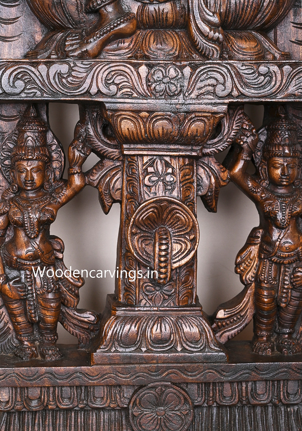 Detaily Carved Jali Work Of Goddess Saraswathi With Large Veena Decorative Home Decor Wall Mount 48"