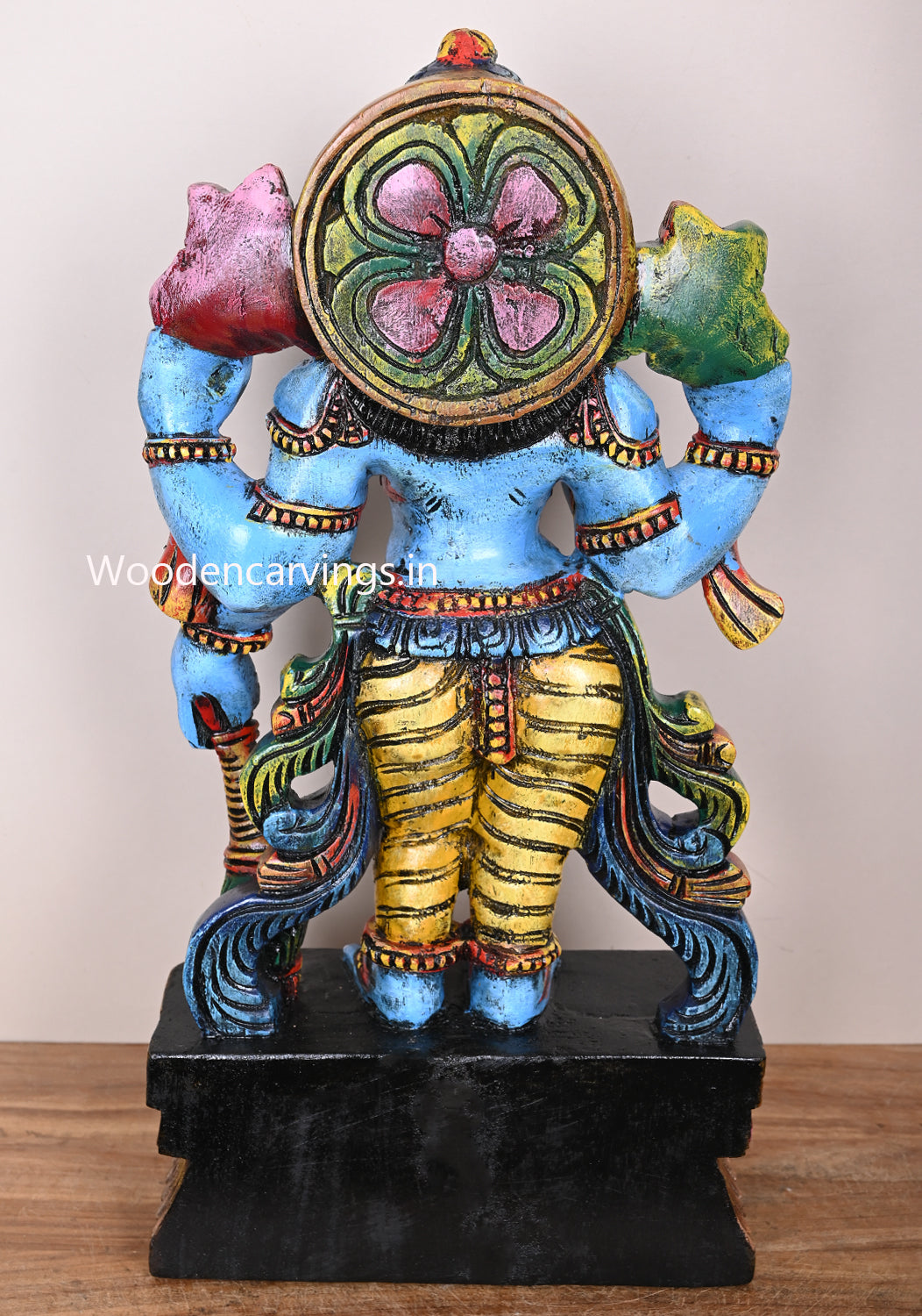 Standing Maha Vishnu Holding Gada Ayuth Four Arms Standing Wooden Coloured Sculpture 23"