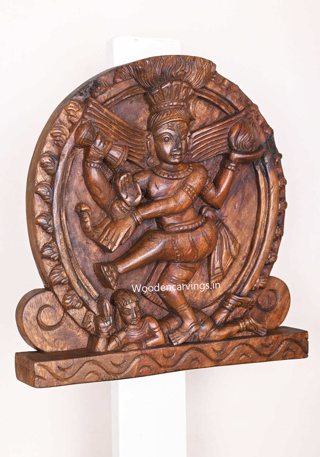 Light Weight Lord Nataraja Hooks Fixed Beautiful Home Entrance Wooden Wax Brown Beautiful Wall Mount 12"