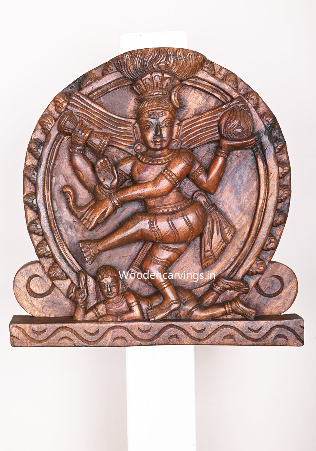 Light Weight Lord Nataraja Hooks Fixed Beautiful Home Entrance Wooden Wax Brown Beautiful Wall Mount 12"