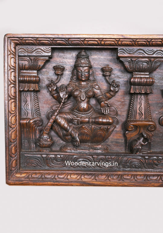 Frame Design Wall Decoration Lord Ganesh, Goddess Lakshmi and Saraswathi Horizontal Wall Panel 45"