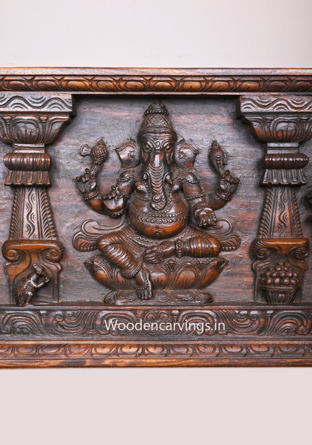 Frame Design Wall Decoration Lord Ganesh, Goddess Lakshmi and Saraswathi Horizontal Wall Panel 45"