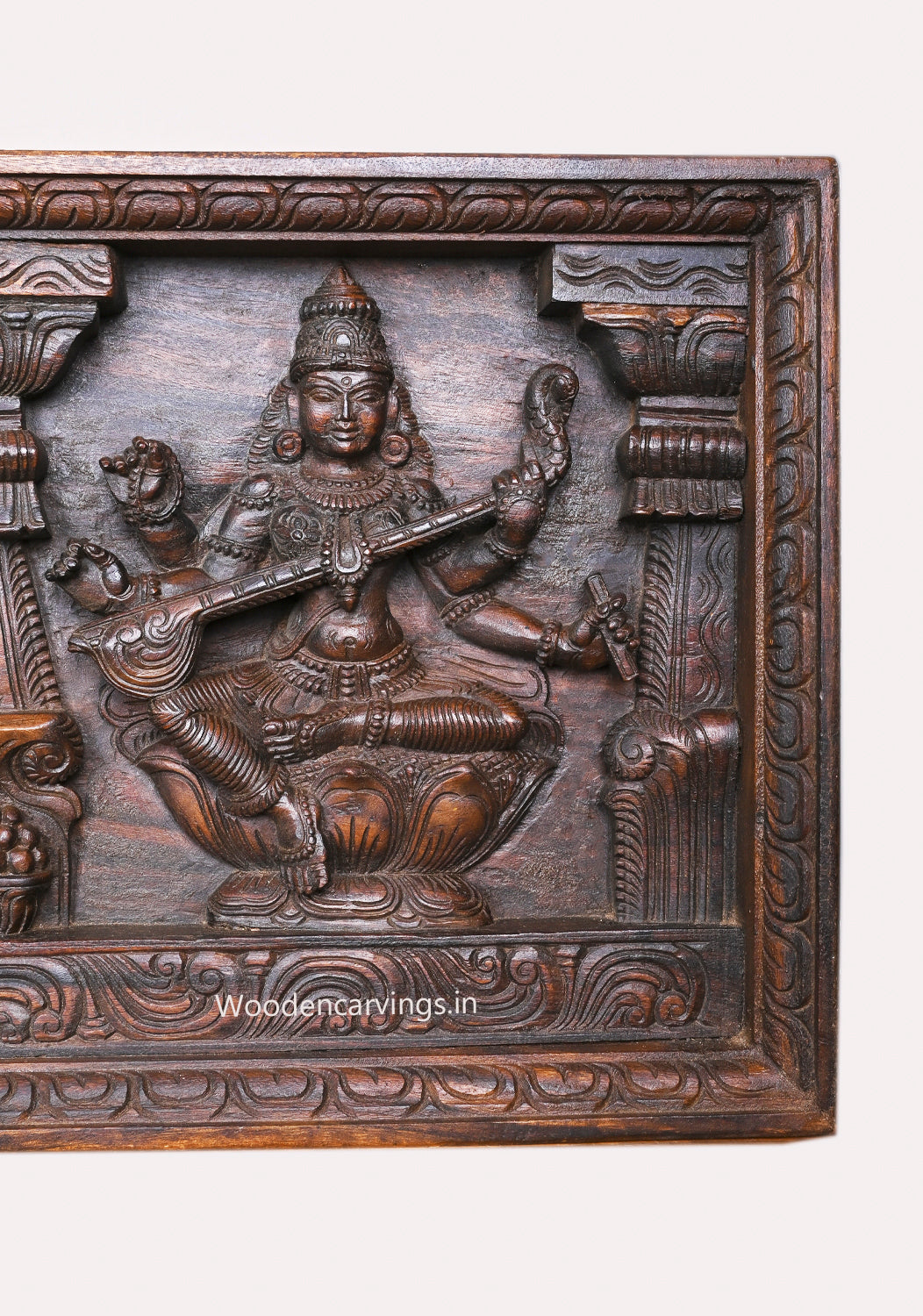 Frame Design Wall Decoration Lord Ganesh, Goddess Lakshmi and Saraswathi Horizontal Wall Panel 45"