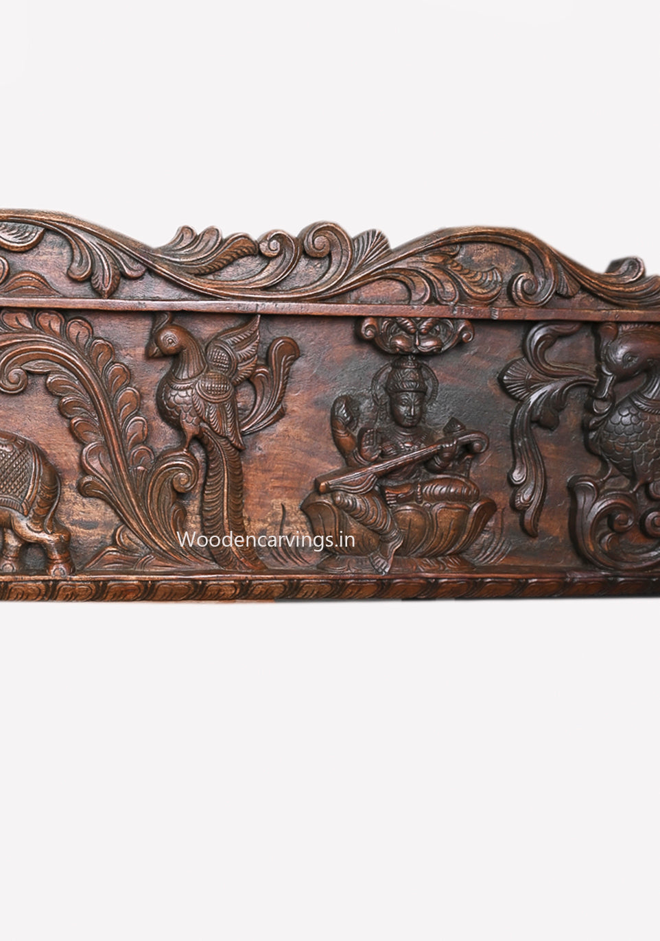 Goddess of Wealth Rajarajeshwara GajaLakshmi With Shri Ganesha and Goddess Saraswathi Decorative Wooden Panel 79"