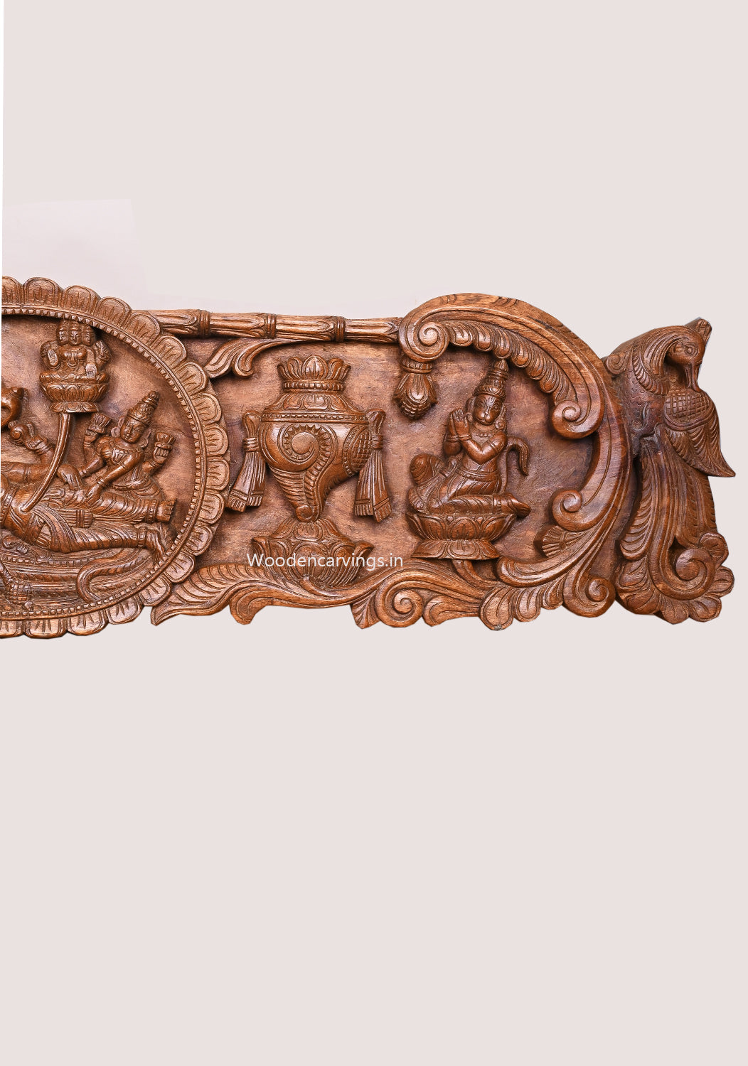 Lakshmi Narayan Shri Ranganathar Reclining on Five Head Serpent With Hanuman and Garudar Wooden Panel 47"