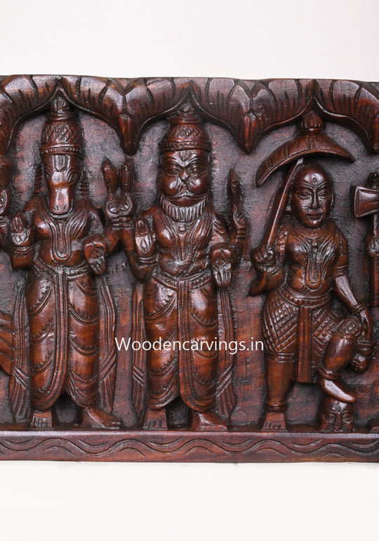 Wooden Ten Avatars of Shree Vishnu Bahawan Horizontal Hooks Fixed Wall Panel 37"