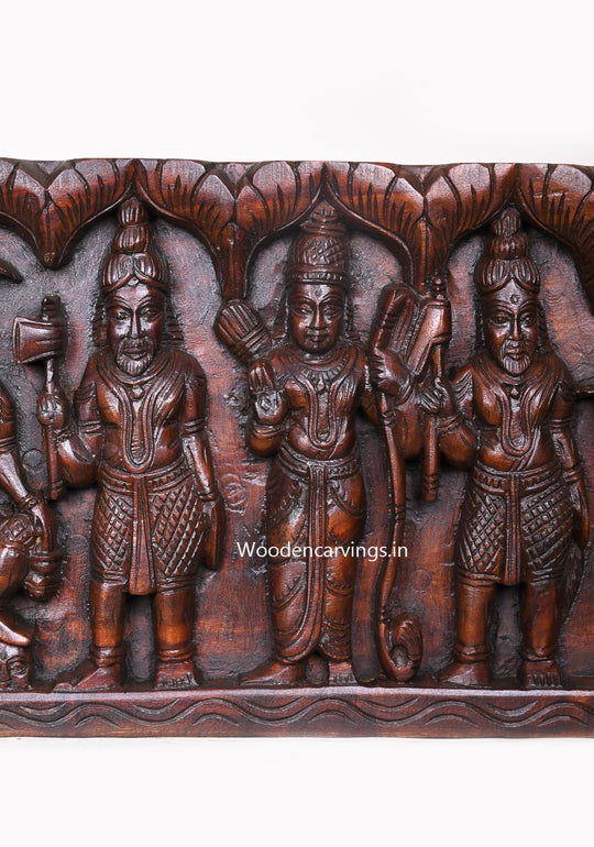 Wooden Ten Avatars of Shree Vishnu Bahawan Horizontal Hooks Fixed Wall Panel 37"