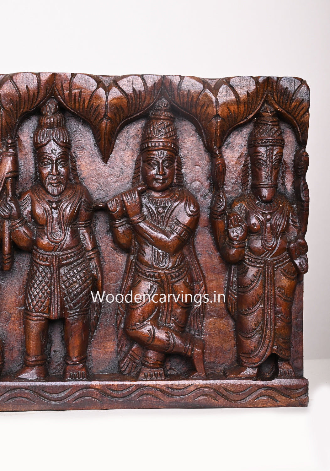 Wooden Ten Avatars of Shree Vishnu Bahawan Horizontal Hooks Fixed Wall Panel 37"