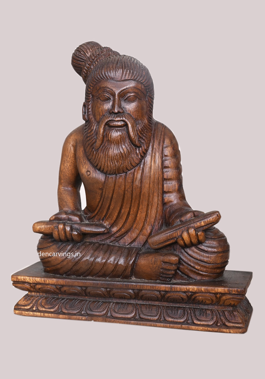 Dheivappulavar Thiruvalluvar Holding Olaichuvadi Wooden Handcrafted Showpiece Wax Brown Sculpture 11.5"