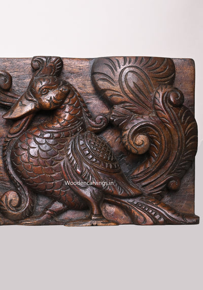 Gaja Lakshmi With Gaja (Elephants) and Standing Bird Hamsa (Annapakshi) Wooden Horizontal Panel 45.5"