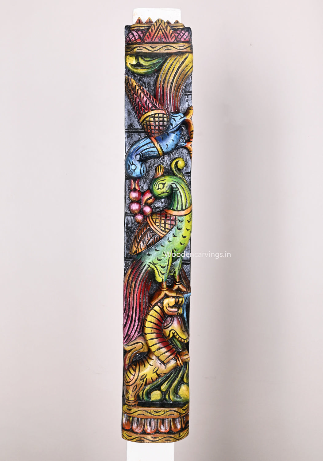 Hanging Pair Light Weight Colourful Parrots For Wall Decorations Handcrafted Wooden Vertical Wall Mount 24"