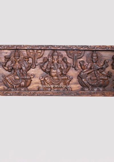Frame Design Decorative For Entrance Decoration Ganesh, Lakshmi, Saraswathi Wooden Hooks Fixed Wall Panel 35.5"