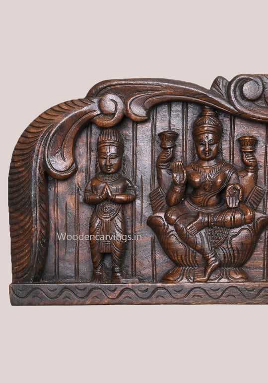 Leaf Design Beautiful Ganesha Murthi With Goddess Lakshmi and Saraswathi Horizontal Panel 43"