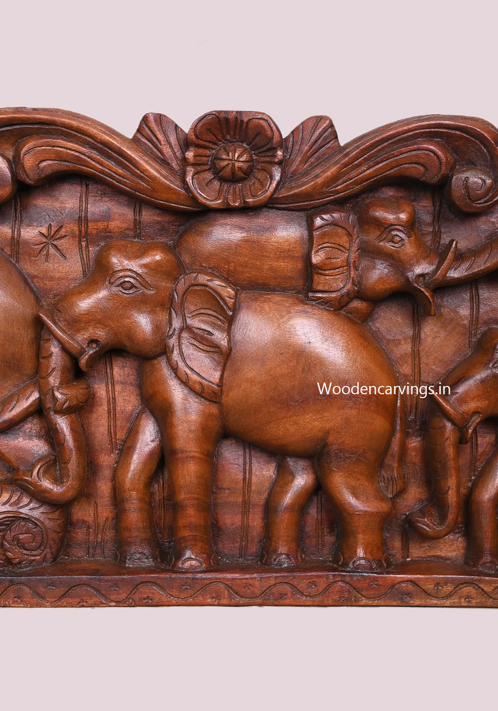 Group of Elephants Wax Brown Wooden Natural Realistic look Wooden Wax Brown Wall Panel 48"