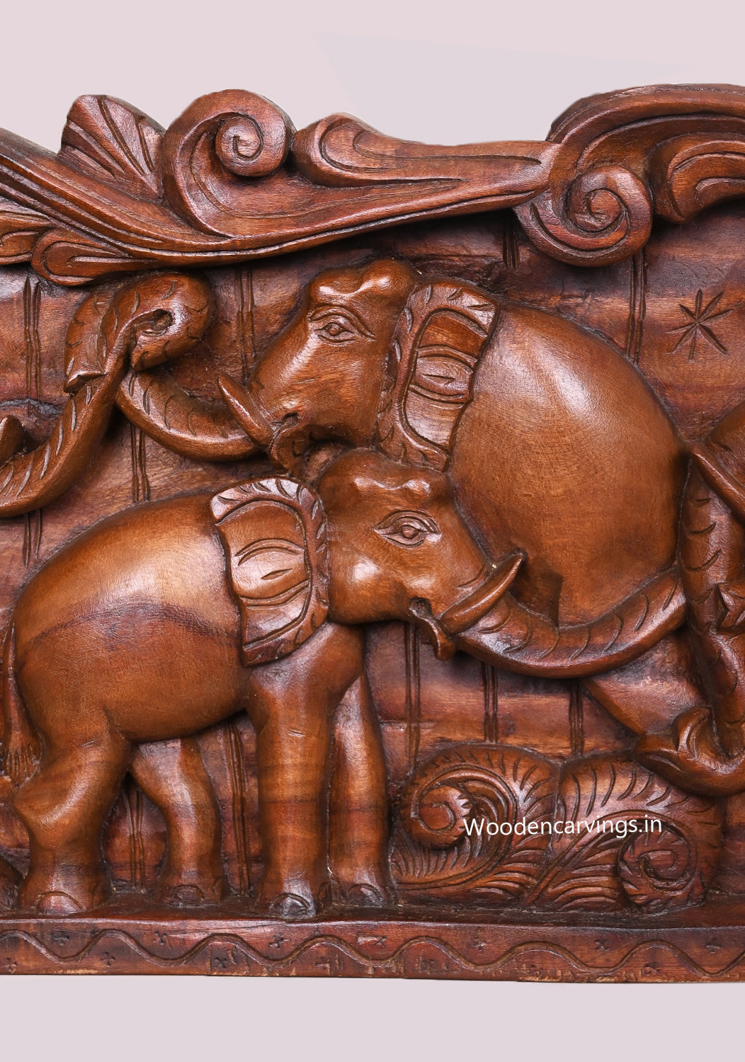 Group of Elephants Wax Brown Wooden Natural Realistic look Wooden Wax Brown Wall Panel 48"
