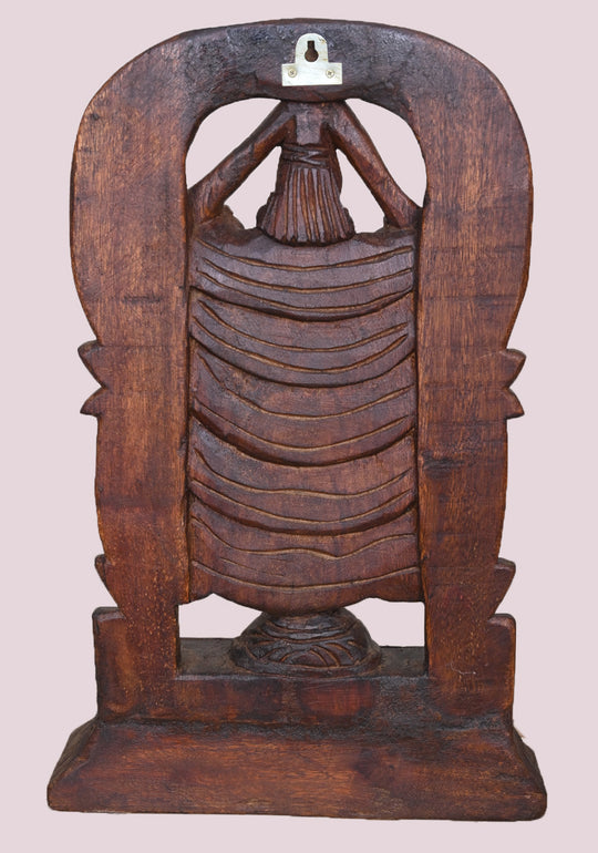 Wooden Tirupathi Balaji Arch Standing Light Weight Sculpture With Goddess Lakshmi Wall Mount 15"