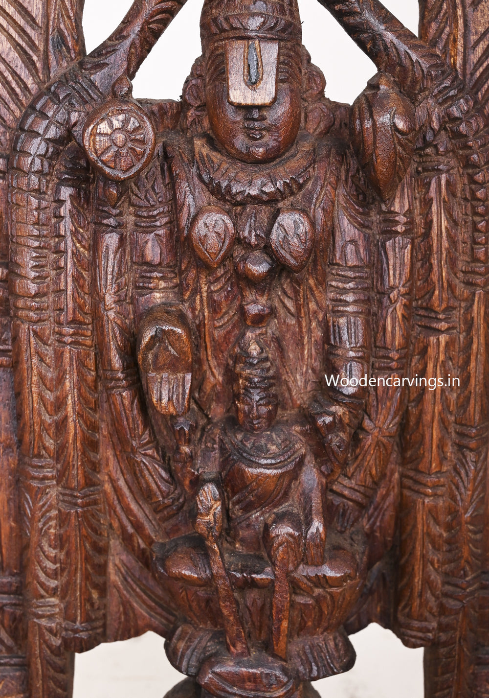 Wooden Tirupathi Balaji Arch Standing Light Weight Sculpture With Goddess Lakshmi Wall Mount 15"