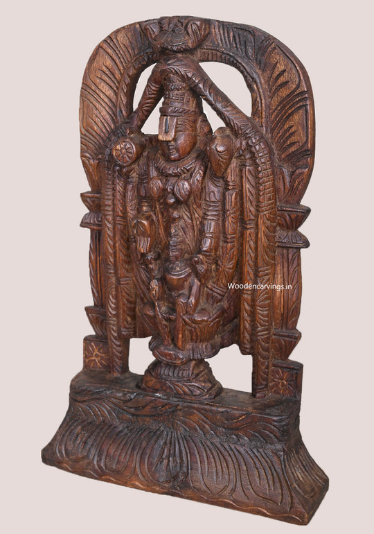 Wooden Tirupathi Balaji Arch Standing Light Weight Sculpture With Goddess Lakshmi Wall Mount 15"