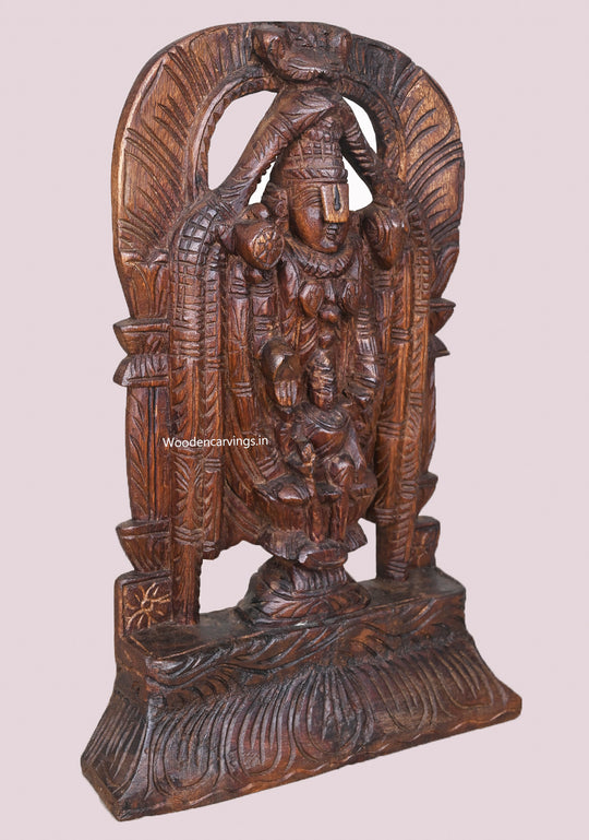 Wooden Tirupathi Balaji Arch Standing Light Weight Sculpture With Goddess Lakshmi Wall Mount 15"