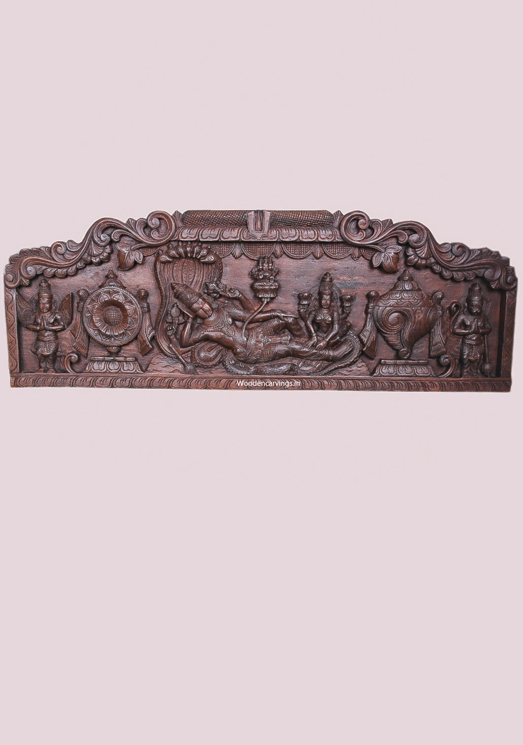 Narayanar Shri Lakshmi Padmanabar Reclining on Adisesha With Thirunamam Horizontal Wooden Panel 48"