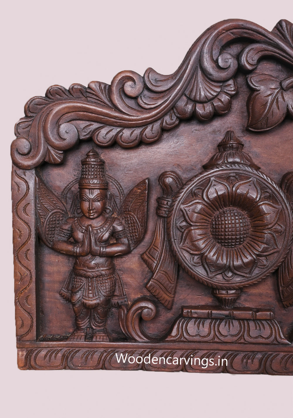 Narayanar Shri Lakshmi Padmanabar Reclining on Adisesha With Thirunamam Horizontal Wooden Panel 48"