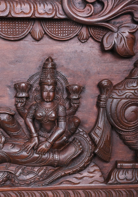 Narayanar Shri Lakshmi Padmanabar Reclining on Adisesha With Thirunamam Horizontal Wooden Panel 48"