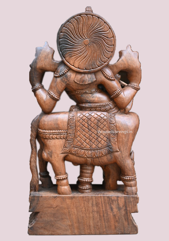 Fluting Bhagawan Shri Gopal Krishna Standing With Matha Cow Handcrafted Wooden Home Decor Sculpture 36"