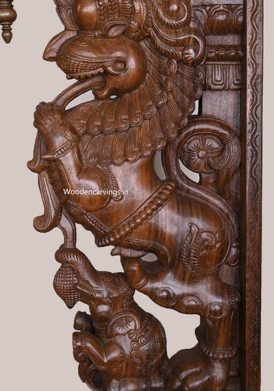 Dome Fixed Wooden Paired Ancient Yaazhi With Upraised Elephants Fine Quality Wood Wax Brown Brackets 36"