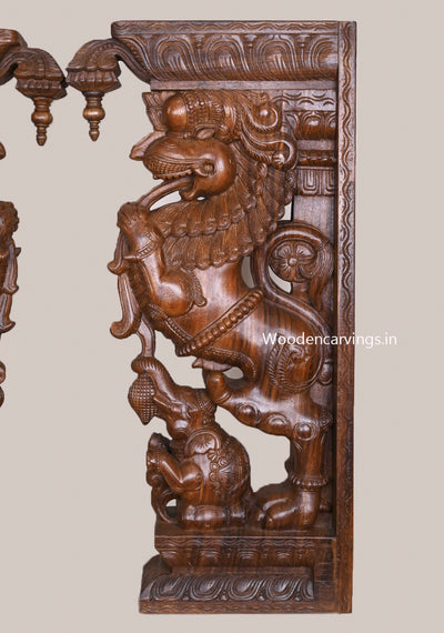 Dome Fixed Wooden Paired Ancient Yaazhi With Upraised Elephants Fine Quality Wood Wax Brown Brackets 36"