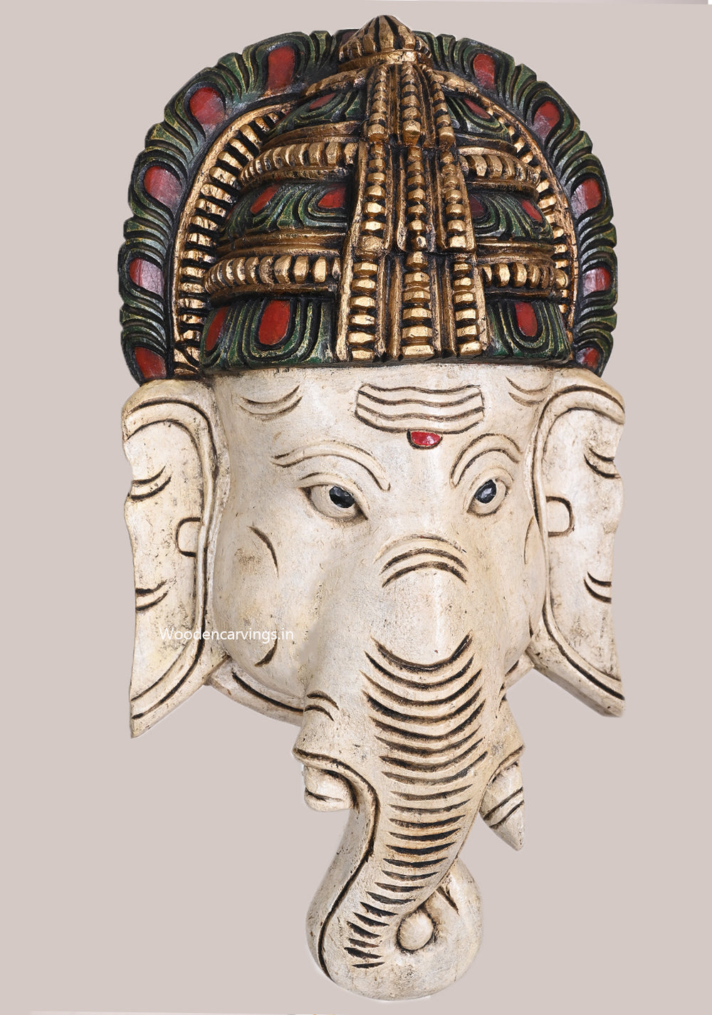 For Home Vasthu White Colour Finishing Murthi Ganapathi Head Decoration Wall Mount 19"