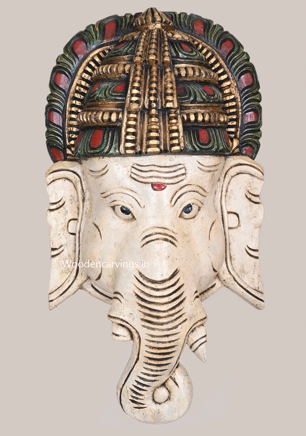 For Home Vasthu White Colour Finishing Murthi Ganapathi Head Decoration Wall Mount 19"