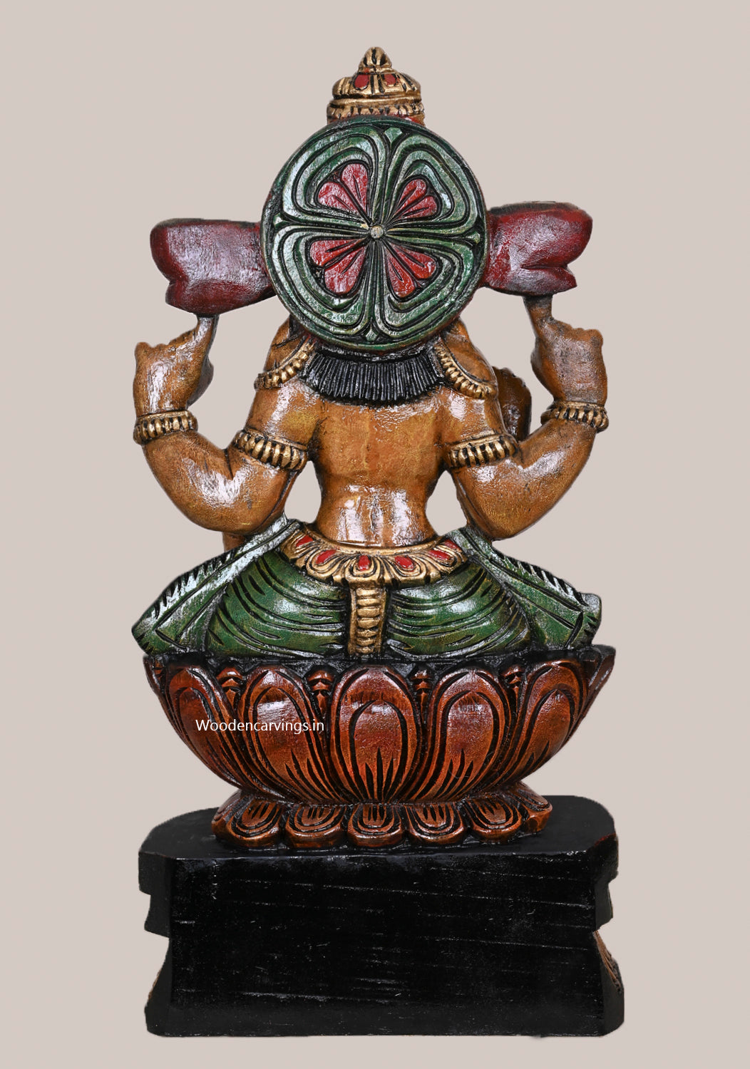 Figurine Of Devi Shri MahaLakshmi Seated on Lotus Home Decor Beautiful Wooden Sculpture 24"