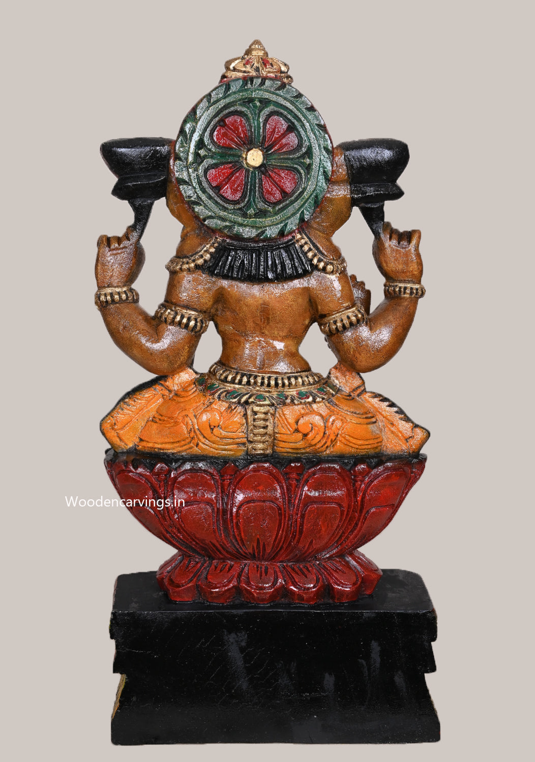 Sculpture Of Goddess Beauty MahaLakshmi Holding Lotus Home Decor Wooden Handcrafted Idol 24"