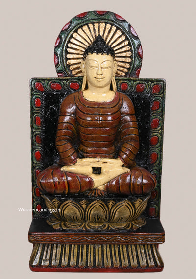 Calm Gauthama Buddha Doing Dhyana Mudra Handcrafted Light Weight Multicoloured Wooden Sculpture 18"