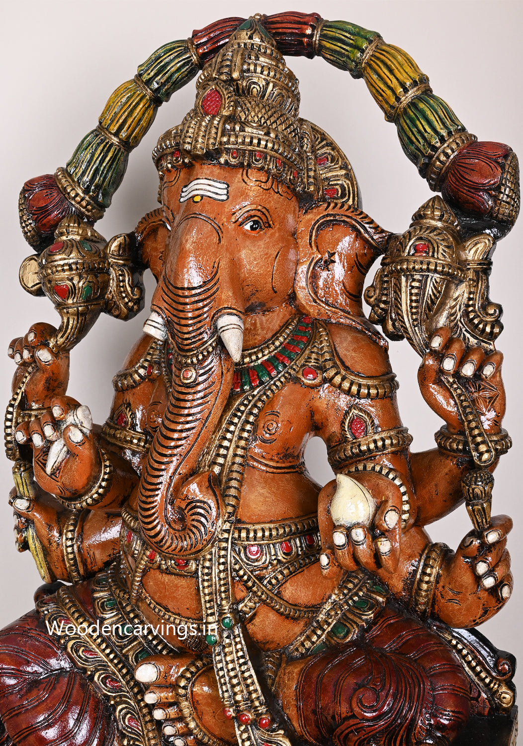 Mushak Bhagawan Kshatriya Ganapathy Having Six Arms Beautiful Home Decoration Garland Design Sculpture 47"