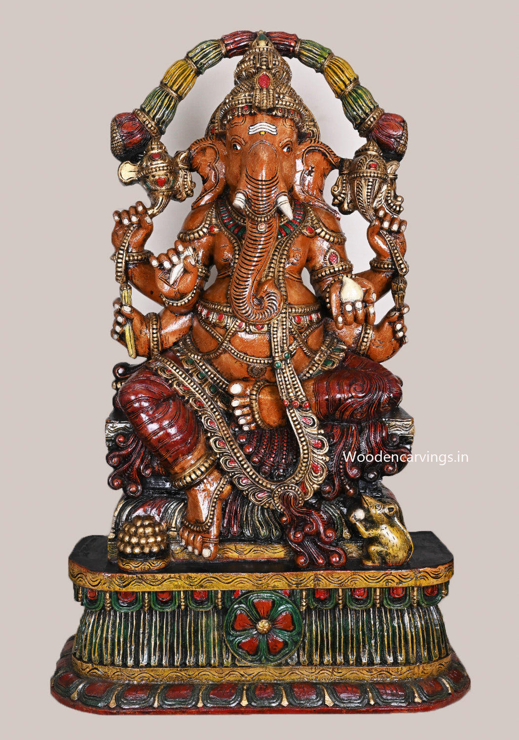 Mushak Bhagawan Kshatriya Ganapathy Having Six Arms Beautiful Home Decoration Garland Design Sculpture 47"