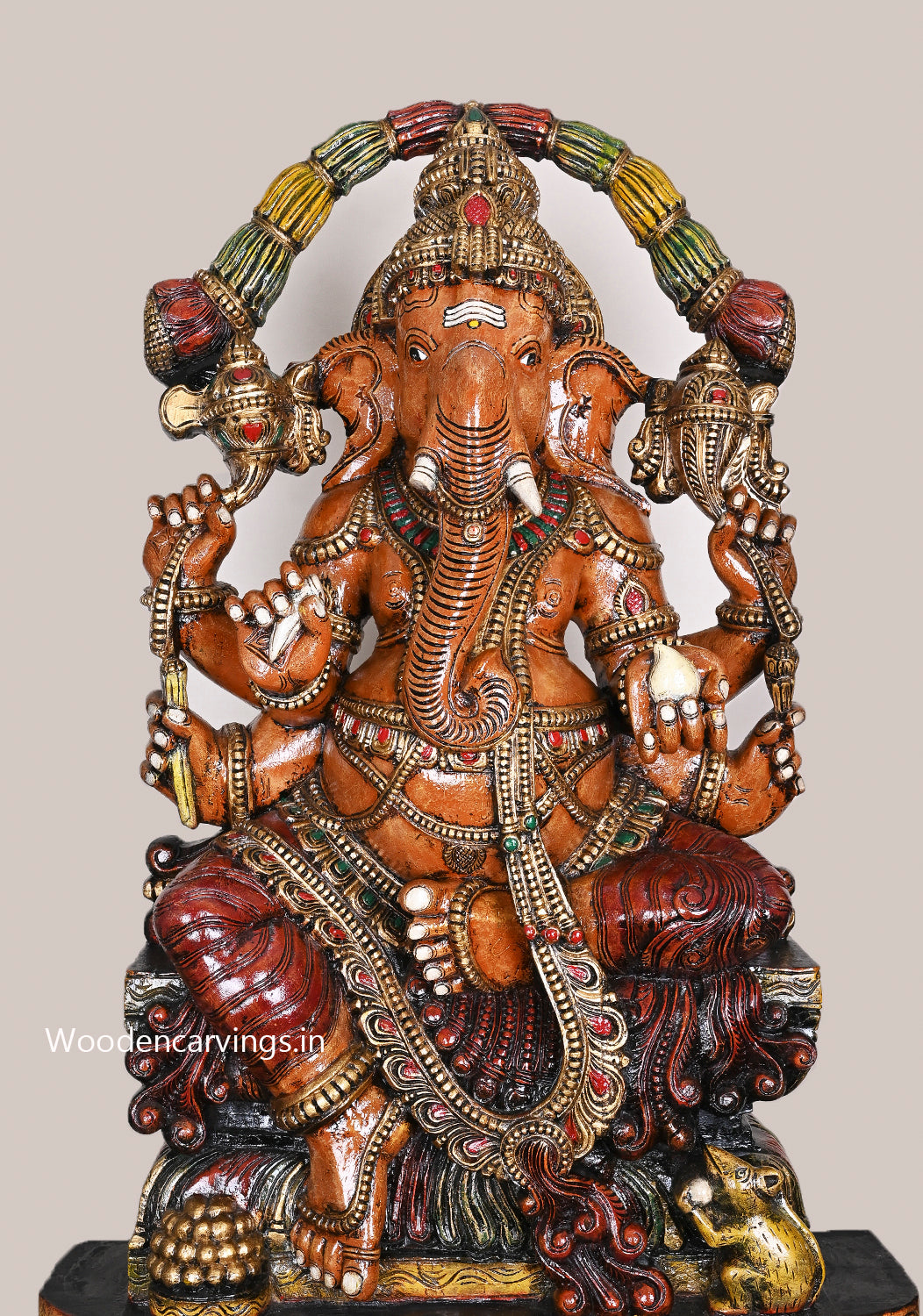 Mushak Bhagawan Kshatriya Ganapathy Having Six Arms Beautiful Home Decoration Garland Design Sculpture 47"