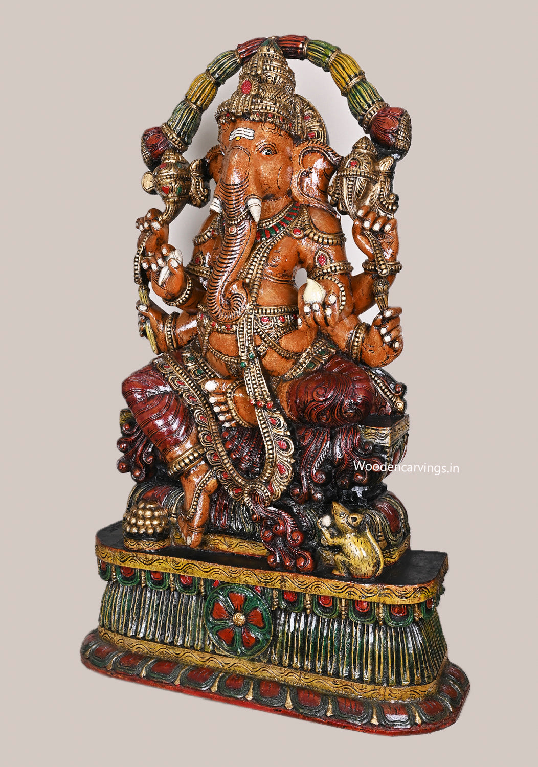 Mushak Bhagawan Kshatriya Ganapathy Having Six Arms Beautiful Home Decoration Garland Design Sculpture 47"