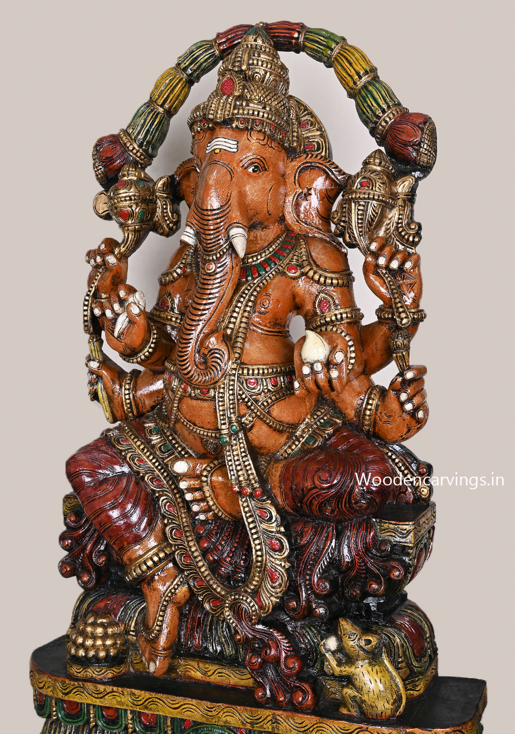 Mushak Bhagawan Kshatriya Ganapathy Having Six Arms Beautiful Home Decoration Garland Design Sculpture 47"