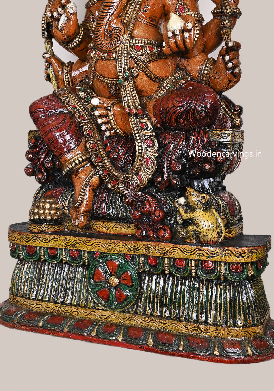 Mushak Bhagawan Kshatriya Ganapathy Having Six Arms Beautiful Home Decoration Garland Design Sculpture 47"