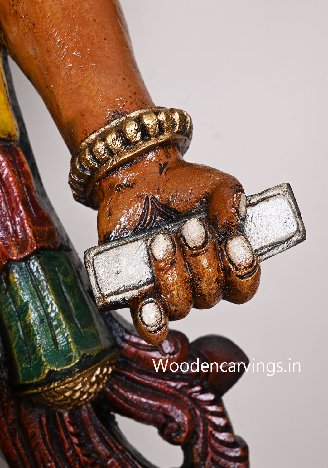 Cheerful Sivagami Devi Goddess Maa Lakshmi Blessing on Double Petal Grey Lotus Wooden Decoartive Sculpture 47"