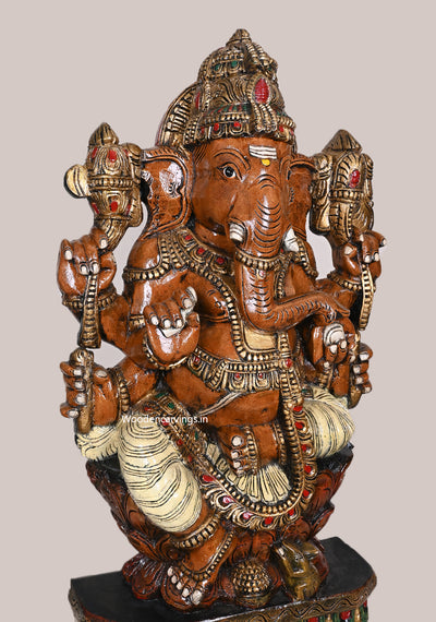 Sitting Six Armed Mothak Eating Ganapathy Multicoloured Handcrafted Home Decor Decorative Sculpture 37"