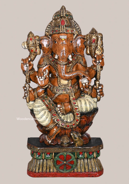 Sitting Six Armed Mothak Eating Ganapathy Multicoloured Handcrafted Home Decor Decorative Sculpture 37"