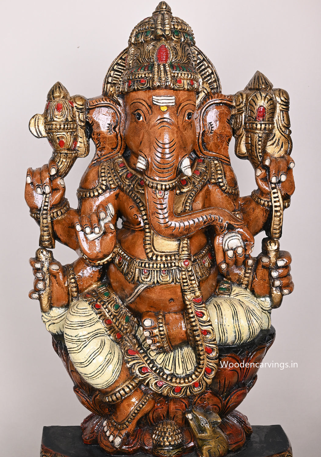 Sitting Six Armed Mothak Eating Ganapathy Multicoloured Handcrafted Home Decor Decorative Sculpture 37"