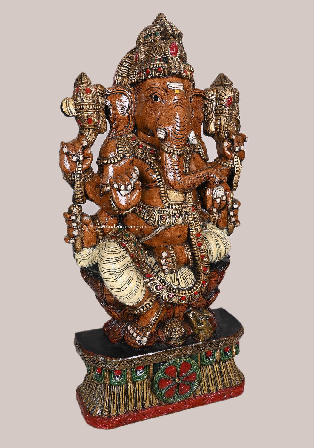 Sitting Six Armed Mothak Eating Ganapathy Multicoloured Handcrafted Home Decor Decorative Sculpture 37"